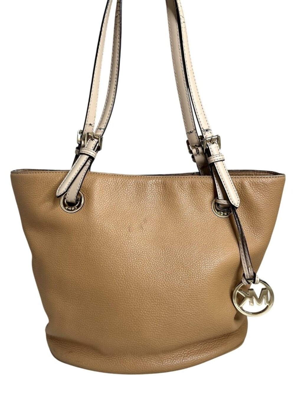 Michael Kors Tan Leather Shoulder Tote Bag With Gold-Tone Hardware